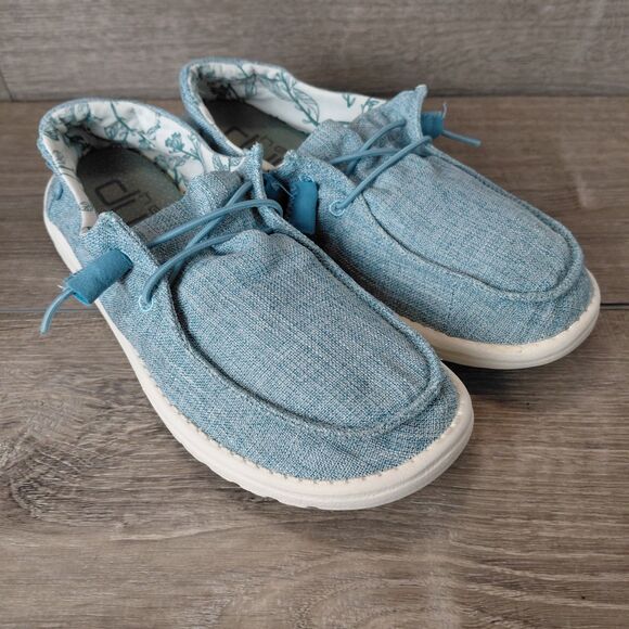 Hey Dude Shoes Women Size 8 Blue Wendy Linen Slip On Casual Loafers Beach Preppy - Picture 2 of 10